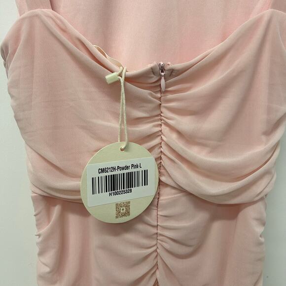 HERE COMES THE SUN Jozelle Ruffle Hem Midi Dress Powder Pink Women’s Sz L - NWT - Picture 7 of 13